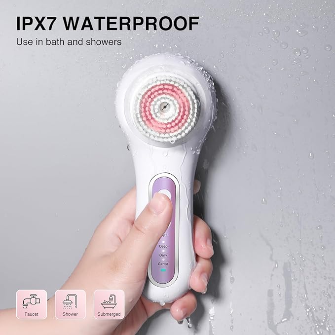 Face Scrubber Exfoliator,Facial Cleansing Brush Rechargeable IPX7 Waterproof with 5 Brush Heads,Electric Face Spin Brush for Exfoliating, Massaging and Deep Cleansing-Velvo Beauty