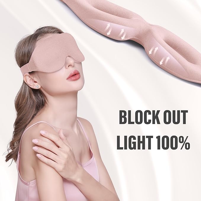 YIVIEW Sleep Mask for Side Sleeper, Complete Light Blocking 3D Pink Sleeping Eye Mask, Soft Breathable Eye Cover for Women Men, Relaxing Zero Pressure Night Blindfold-Velvo Beauty