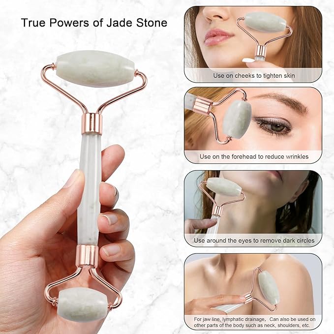 Jade Roller for Face, Facial Roller Massager Skin Care Tool, Gua Sha Facial Tools for Face, Neck, Eyes, Reduce Puffiness of The Skin-Velvo Beauty