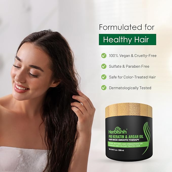 Herbishh Argan Hair Mask-Deep Conditioning & Hydration For Healthier Looking Hair for very Dry, Weak, Stressed Out Hair, No Sulphates, No Parabens-Velvo Beauty