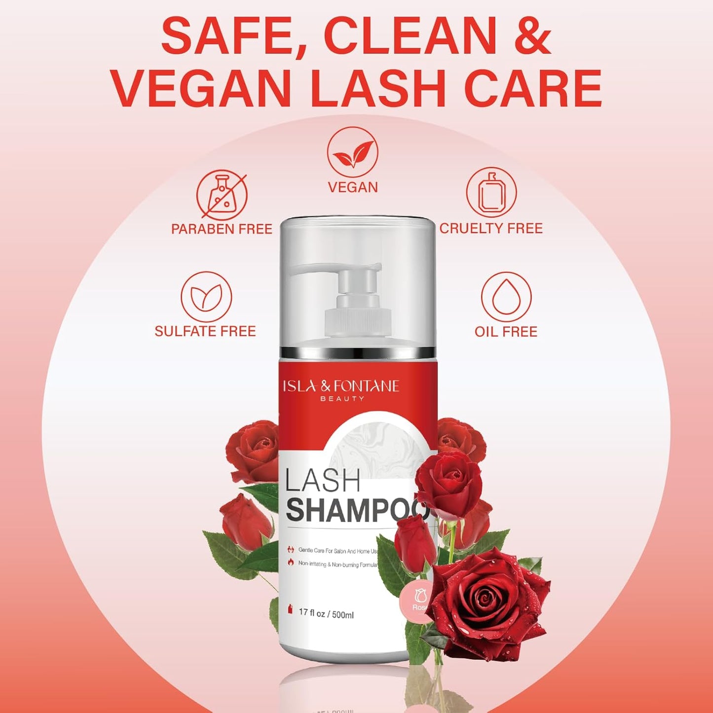 ISLA & FONTANE Lash Shampoo Bulk – Multi-Scent Series – 17 fl oz / 500ml | Gentle Eyelash Cleanser for Lash Extensions | Non-Irritating | Professional Lash Bath Foam For Salon And Home Use (Rose)-Velvo Beauty