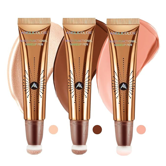 3PCS,Contour Stick bronzer,Liquid Blush,Highlighter,Long Lasting Smooth Lightweight Beauty Wand Set,Vegan & Cruelty-Free (01+02+05, 1.27fl oz)-Velvo Beauty
