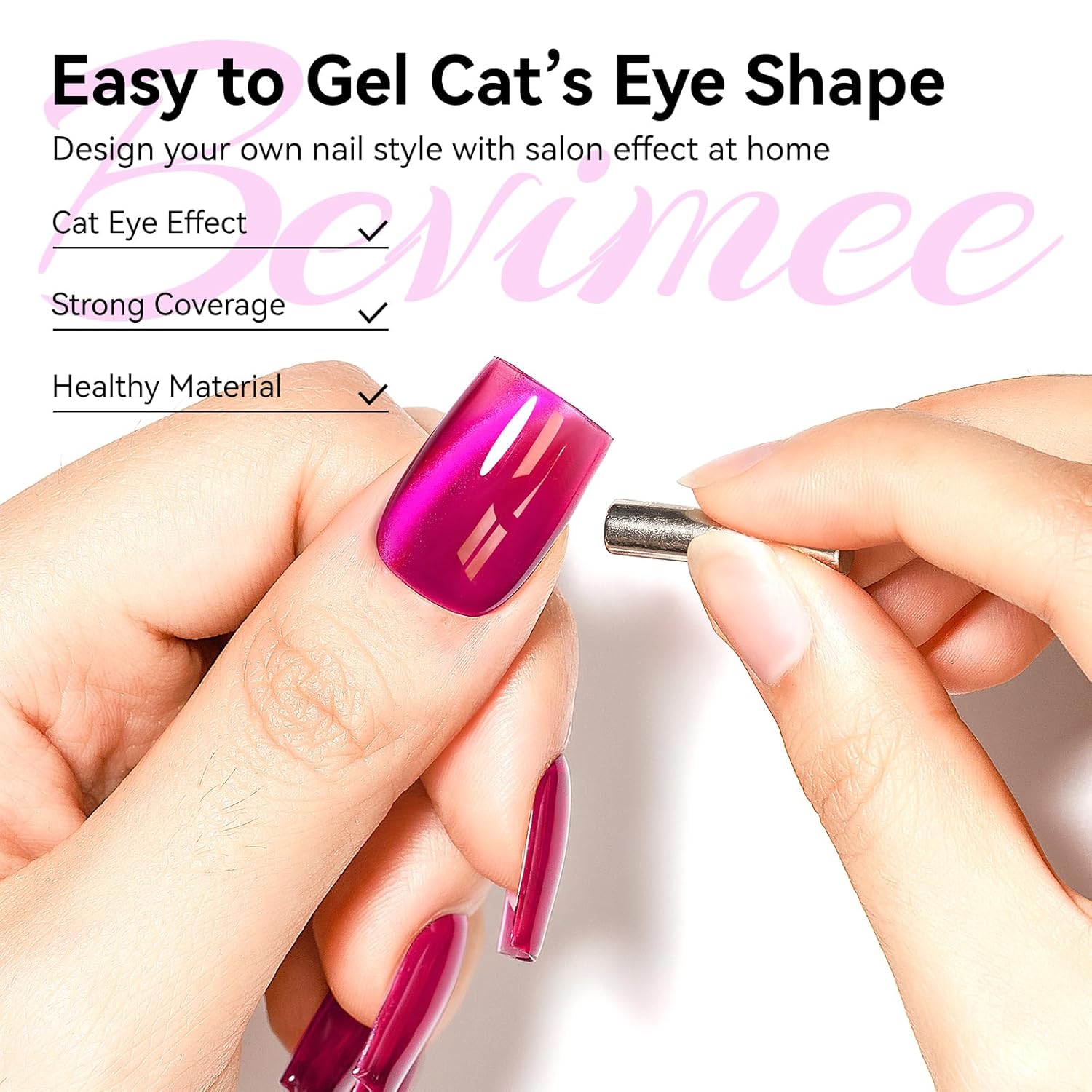 Cat Eye Gel Nail Polish, Jelly Hot Pink Manetic Nail Polish Glitter Holographic with Magnet, Glass Reflective Translucent UV Gel Manicure Salon DIY At Home-Velvo Beauty