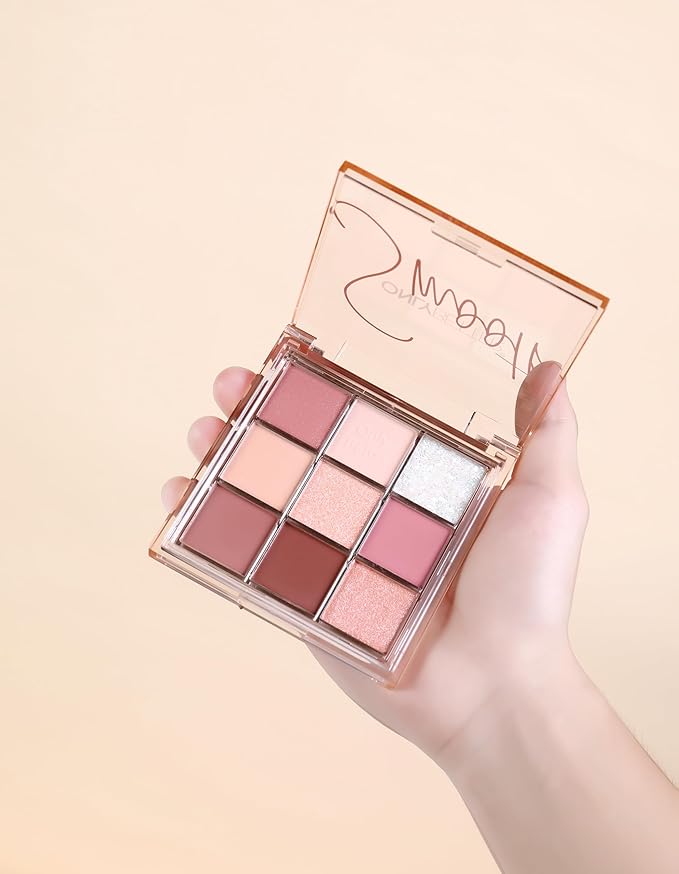 Pink Eyeshadow Palette - 9 Shades, Metallic & Shimmers, Long Lasting, Sweatproof & Waterproof-Velvo Beauty