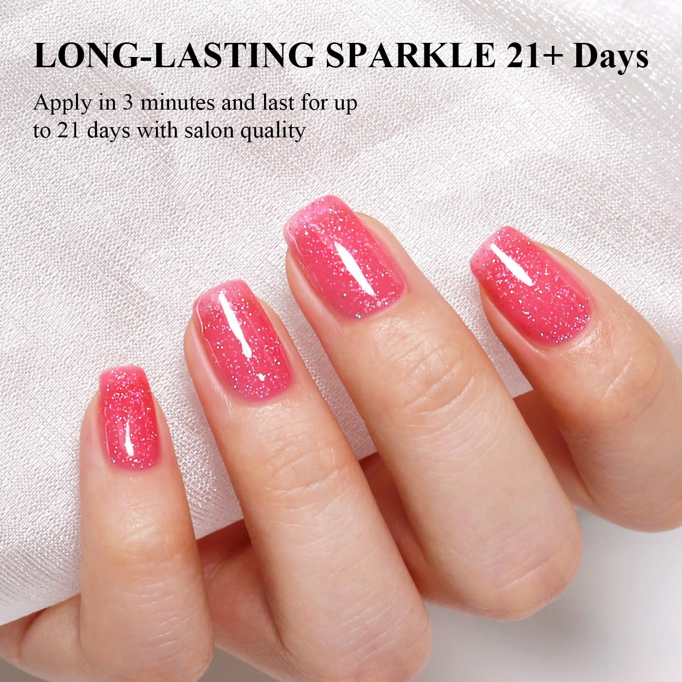 Imtiti Glitter Gel Nail Polish, Strawberry Pink Iridescent Glitter Gel Polish Diamond Shimmer Sparkle Soak Off UV LED Nail Gel Polish Autumn Winter Manicure 10ML-Velvo Beauty