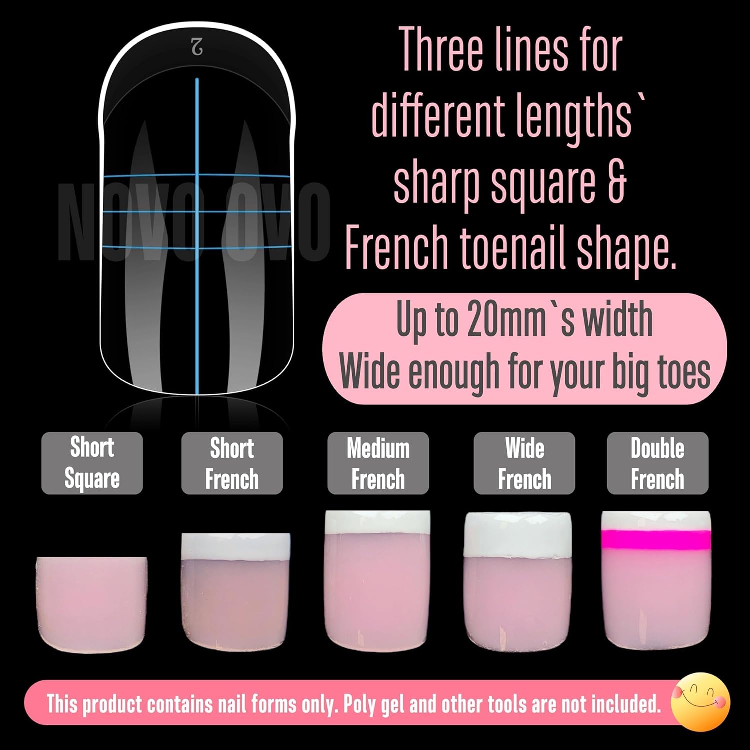 300 Pcs Toe Dual Nail Forms for Poly Gel Toenail Extension, Reusable Full Cover Molds for French Tip Acrylic Toenails, Nail Art Design Molds for Pedicure, for Salon & DIY at Home 15 sizes-Velvo Beauty