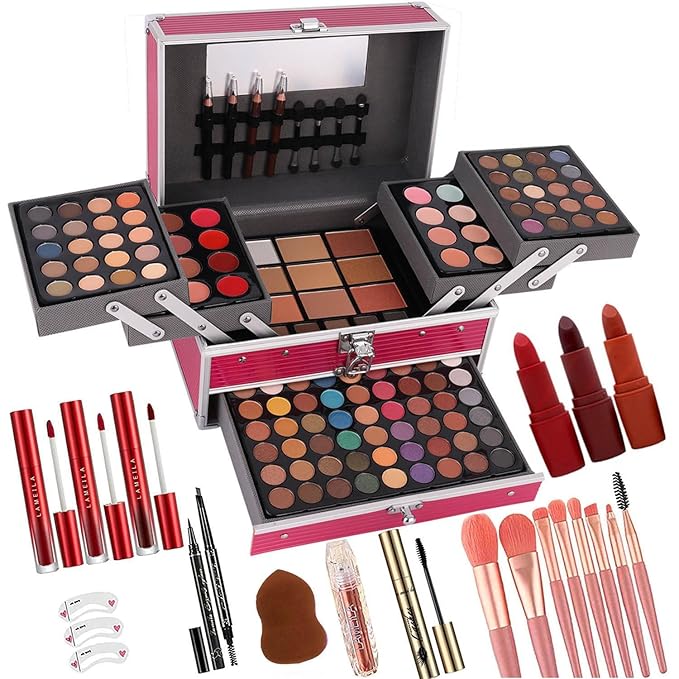 132 Color All- In- One Makeup For Women Full Kit,Professional Makeup Kit,Makeup Gift Set for Women &Girls,Include eyeshadow/lipstick/concealer/Lip Gloss/Eyeliner/Mascara/Makeup Brushes(Pink)-Velvo Beauty