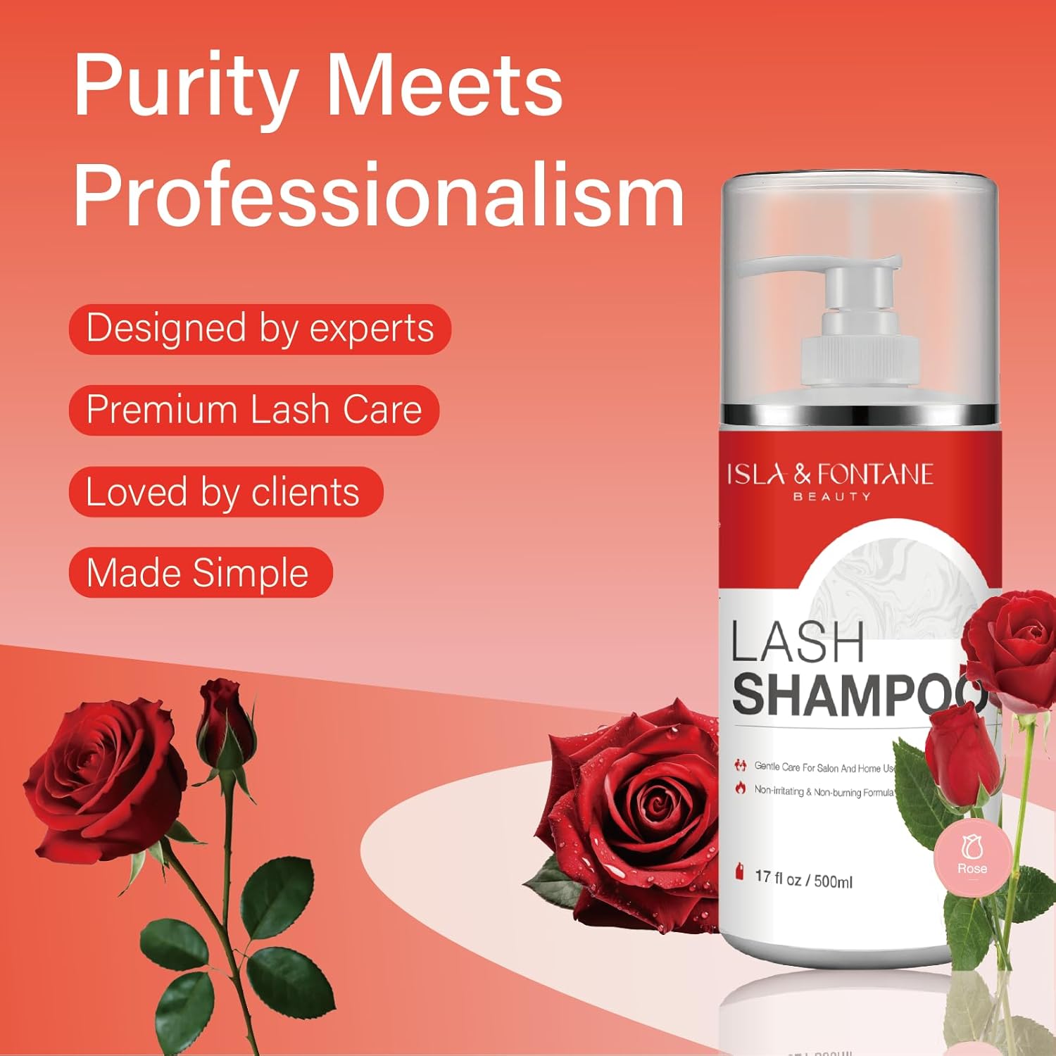 ISLA & FONTANE Lash Shampoo Bulk – Multi-Scent Series – 17 fl oz / 500ml | Gentle Eyelash Cleanser for Lash Extensions | Non-Irritating | Professional Lash Bath Foam For Salon And Home Use (Rose)-Velvo Beauty