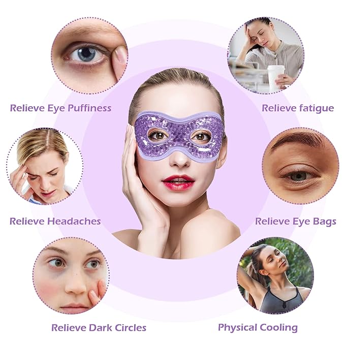 Permotary 2PCS Ice Gel Eye Mask Hot Cold Therapy Cooling Gel Beads Eye Mask,Reusable Hot Cold Compress Ice Eye Pack for Puffiness/Dark Circles/Eye Bags/Dry Eyes/Headaches/Migraines/Stress Relief-Velvo Beauty