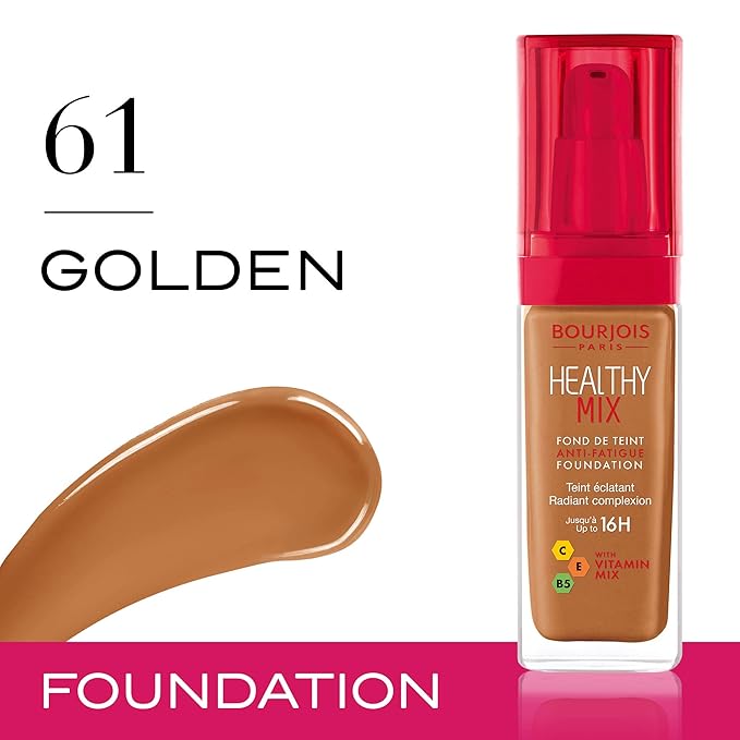 Bourjois Healthy Mix Anti-Fatigue Medium coverage Liquid Foundation 61 Golden, 30ml-Velvo Beauty