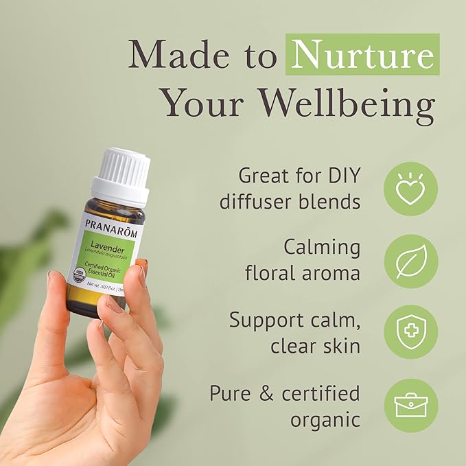 Pranarom USDA Certified Organic Lavender Essential Oil (15ml), 100% Pure Undiluted Therapeutic Grade from French Alps for Aromatherapy, Diffuser, Healthy Skin & Hair, Massage, Relaxation-Velvo Beauty