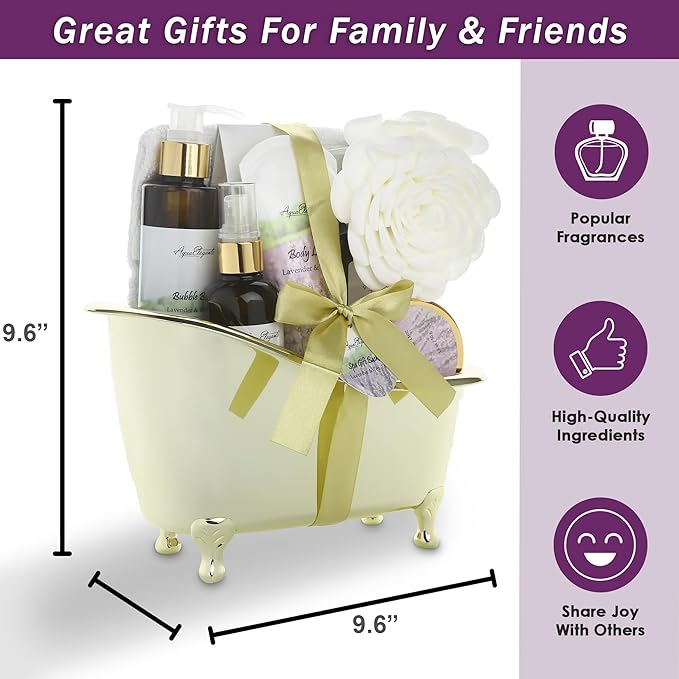 Spa Gift Baskets For Women - Luxury Bath Set With Lavender & Tea Tree Oil - Spa Kit Includes Body Wash, Bubble Bath, Lotion, Bath Salts, Body Scrub, Body Spray, Shower Puff, and Towel-Velvo Beauty
