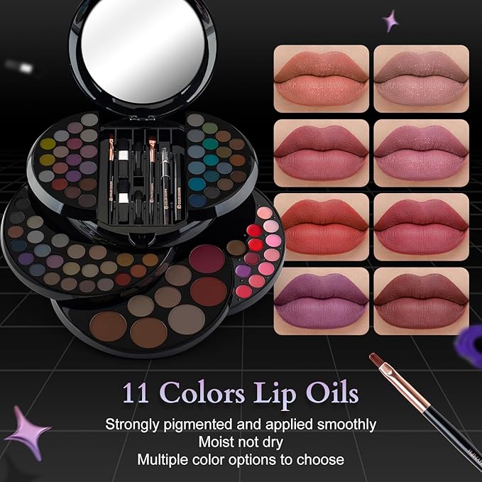 Color Nymph Makeup Kit For Teen Girls, Ball Case Full Kit Makeup Kit For Beginner Practice Professional Makeup Set with 60 colors eyeshadows, 11 colors lip glosses, Highlighter Bronzer Mascara etc-Velvo Beauty