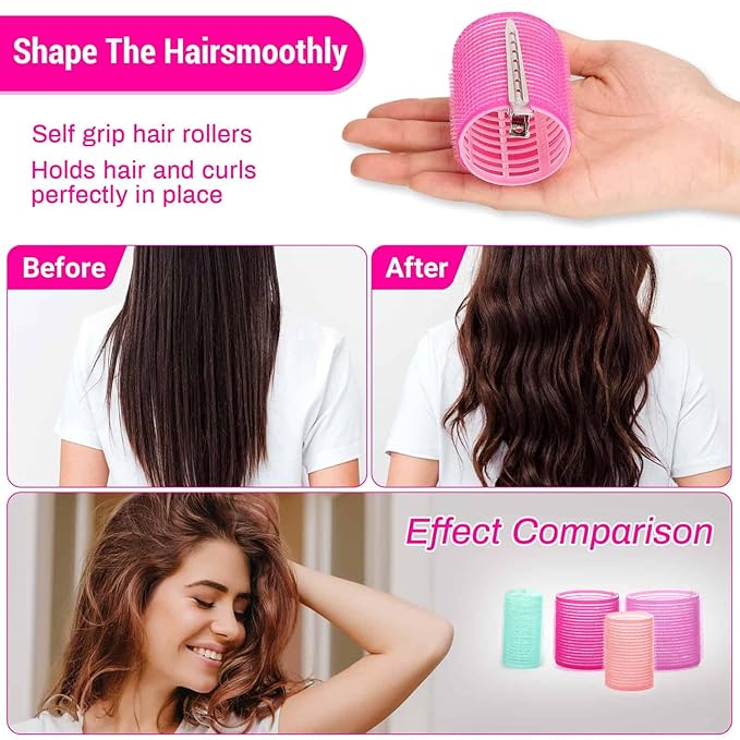 Acejoz Hair Rollers Set for Blowout Look, 38 Pcs Self Grip Hair Rollers with 4 Sizes, 12 Pcs Hair Clips, Comb, Storage Bag for Long, Medium, Short, Thick Hair Volume (Multicolor)-Velvo Beauty