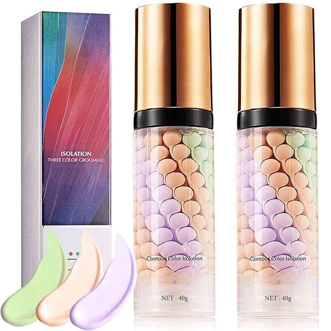2 Pcs One Step Color Corrector,Natural Isolation Cream,Face Primer Makeup Tricolor Tinted Moisturizer,Oil Control & Moisturizing Skin Tone Correcting and Brightening Primer Concealer Foundation-Velvo Beauty