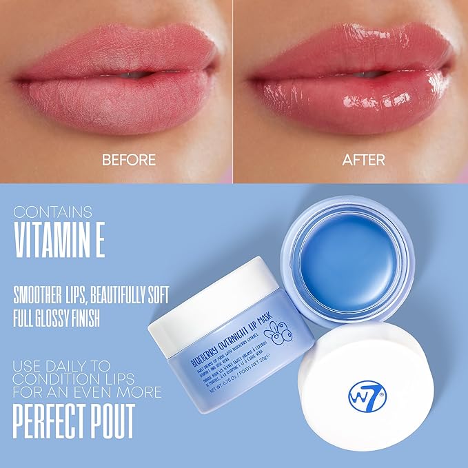 W7 Super Sweet Dreams Blueberry Lip Mask - Vitamin E, Aloe Vera and Grape Seed Oil - For Hydrated, Full Looking & Irresistible Lips - 0.67 Fl Oz-Velvo Beauty