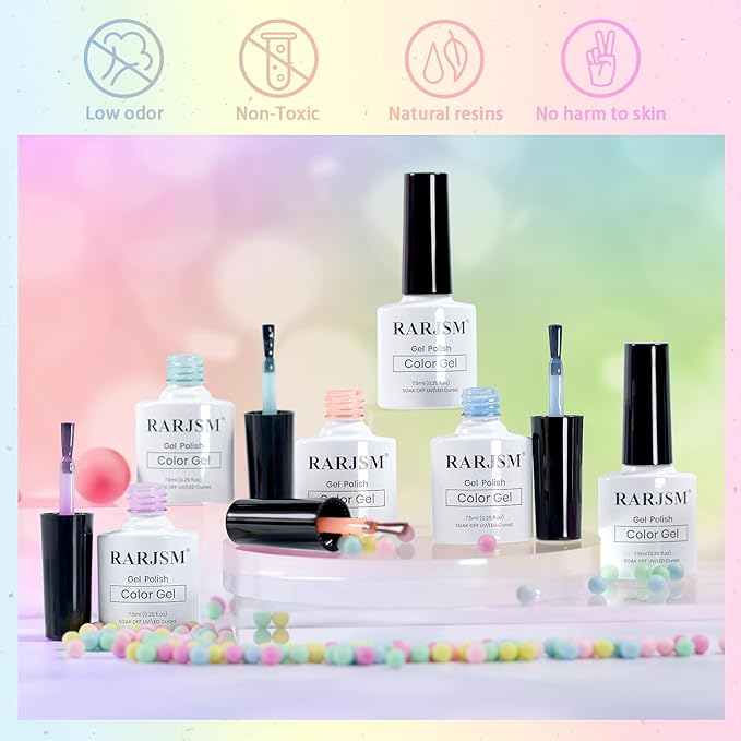RARJSM Pastel Stained Glass Gel Nail Polish Set 6pcs Clear Orange Yellow Blue Pink Purple Crytal Transparent Jelly Series Sheer Amber Gel Varnish LED UV Curing Requires Spring Easter French Manicure-Velvo Beauty