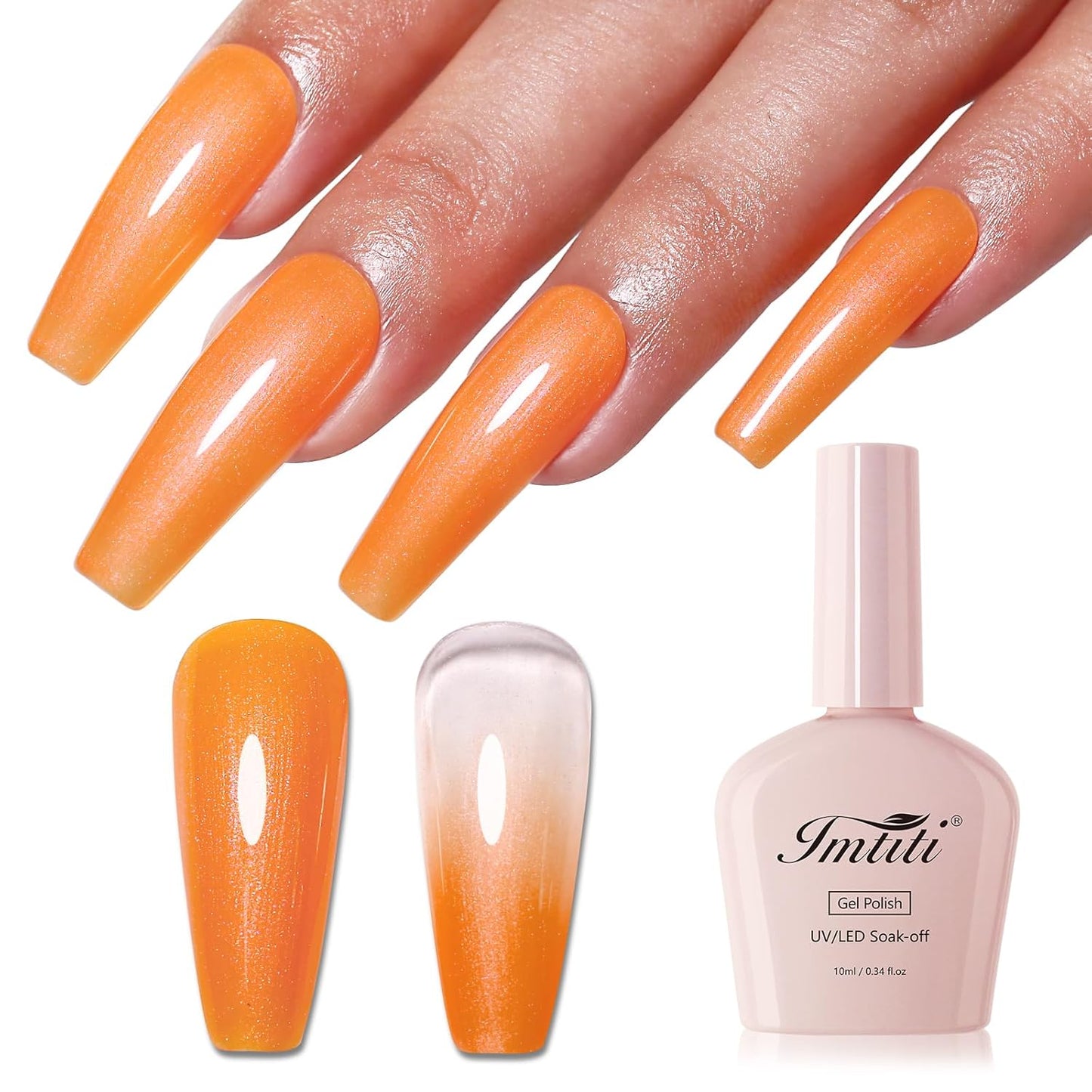 Imtiti Glitter Gel Nail Polish, Bright Orange Pearl Glitter Nail Gel Polish Diamond Shimmer Sparkle Soak Off UV LED Spring Summer Manicure 10ML-Velvo Beauty