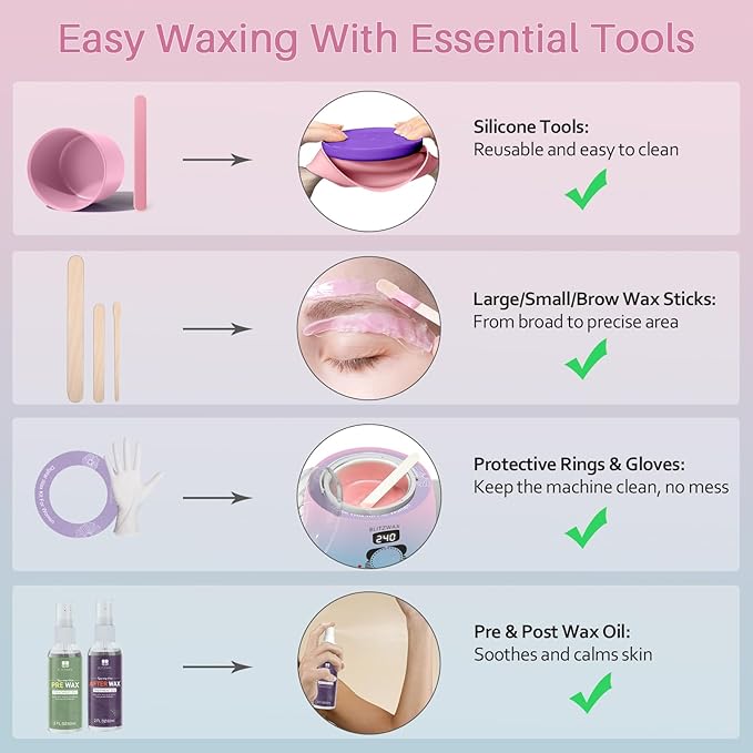 BLITZWAX Brazilian and Bikini Waxing Kit for Women, Hard Wax Warmer for Face, Legs and Body, At Home Hair Removal Kit, Beginner Friendly, Quick Heating, Pink and Blue Gradient Color-Velvo Beauty