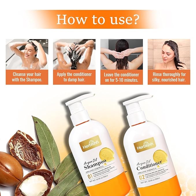 Herbishh Argan Hair Mask (150ml) + Argan Oil Shampoo & Conditioner (16.9 fl.oz Each) Hair Care Set – Deep Cleansing & Hydration, Ideal for Repairing Dry, Frizzy & Colored Hair – Sulfate & Paraben Free-Velvo Beauty