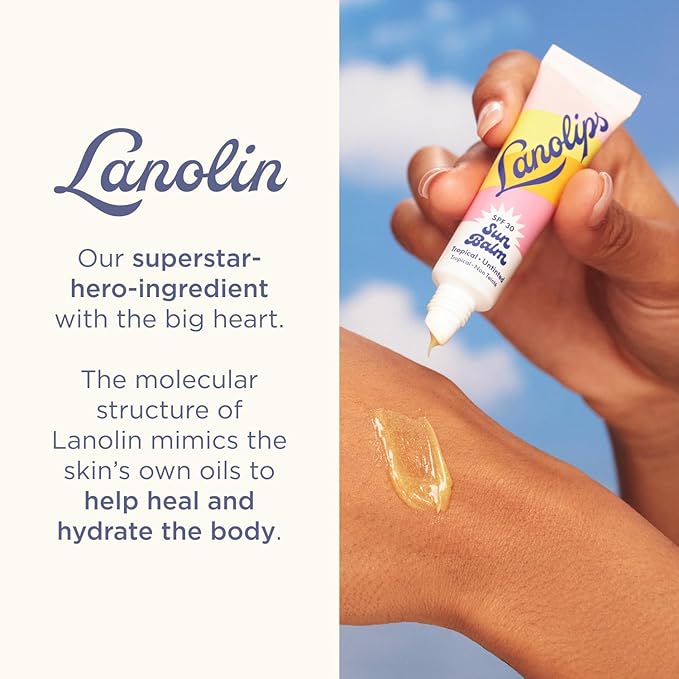 Lanolips Sun Balm Tropical SPF 30 Lip Balm - Hydrating Lanolin Lip Moisturizer with Pineapple Scent - Beach Essentials & Sun Care with Broad Spectrum UVA/UVB Protection - Untinted (0.44 oz)-Velvo Beauty