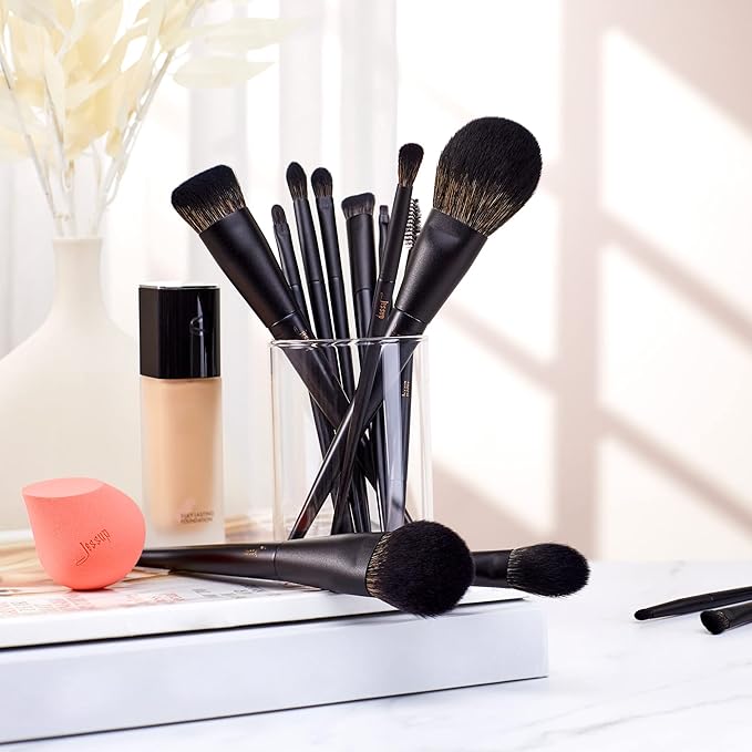 Makeup Brushes Set Jessup Make up Brushes 14Pcs Black Kabuki Foundation Eyeshadow Contour Concealer Powder Eyeliner Crease Eyebrow Blending Brush, T336-Velvo Beauty