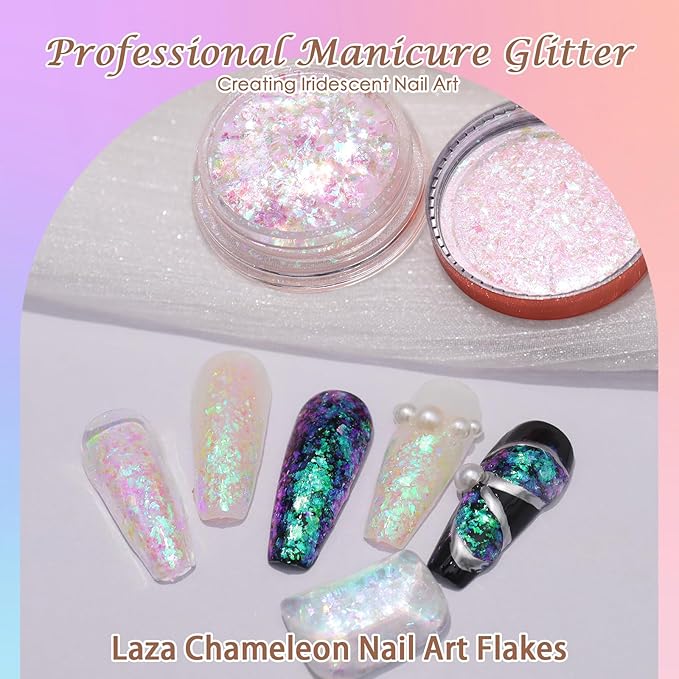 Laza Mermaid Fairytale Chameleon Flakes Nail Glitter Irregular Opal Nail Foil Flakes Chunky Confetti Color-Shift Sequins Iridescent Fairy Dust for Mermaid Nails Design, Nail Decorations for Nail Art-Velvo Beauty