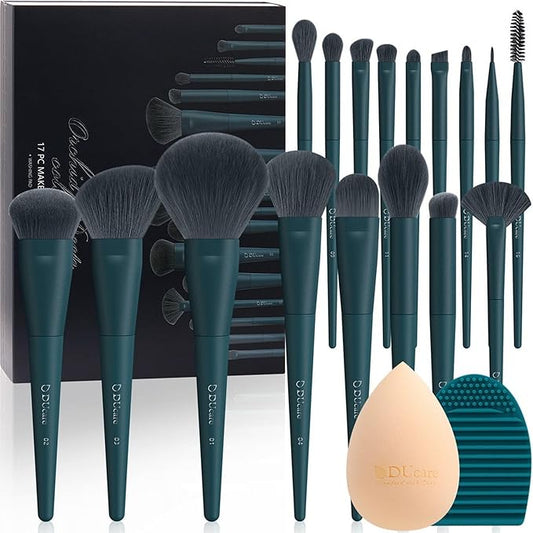 DUcare 17Pcs Professional Makeup Brush Set Complete Kit with Brush Cleaning Mat and Makeup Sponge, Ideal for Foundation, Eyeshadow, Liquid Cream, Gift Box Set-Velvo Beauty