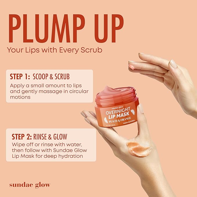 Peach & Orange Lip Mask - Dermatologist Tested, Anti-Aging, Korean Skin Care, Deep Hydration, Overnight Lip Repair - Vegan, Clean Beauty, 95% Natural, Cruelty-Free - 1 Pack-Velvo Beauty