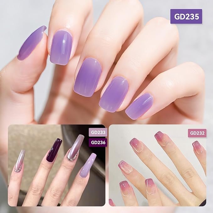JODSONE Jelly Gel Nail Polish Set of 6 Colors Purple Set for Salon Manicures and DIY Nail Art at Home Need U V Cured Gift for Women-Velvo Beauty