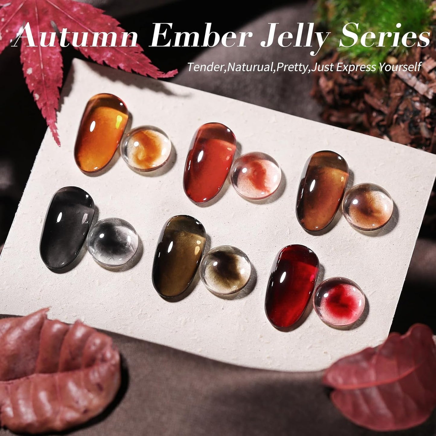 Born Pretty Jelly Gel Nail Polish Fall Winter Amber Crystal Brown Orange Burgundy Red Black Gel Polish Transparent Translucent Clear Nail Art Manicure DIY Home Salon 6PCS-Velvo Beauty