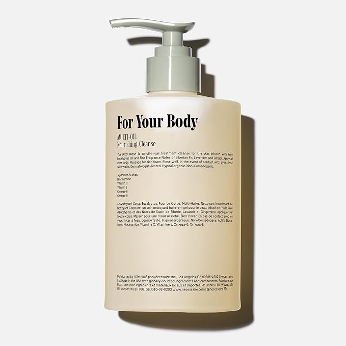 Nécessaire Eucalyptus Body Wash with Pump | Multi-Oil Nourishing Cleanse For Women + Men | Gel Cleanser | Dermatologist-Tested. Hypoallergenic | No SLS/SLES (500 ml / 16.9 fl. oz.)-Velvo Beauty