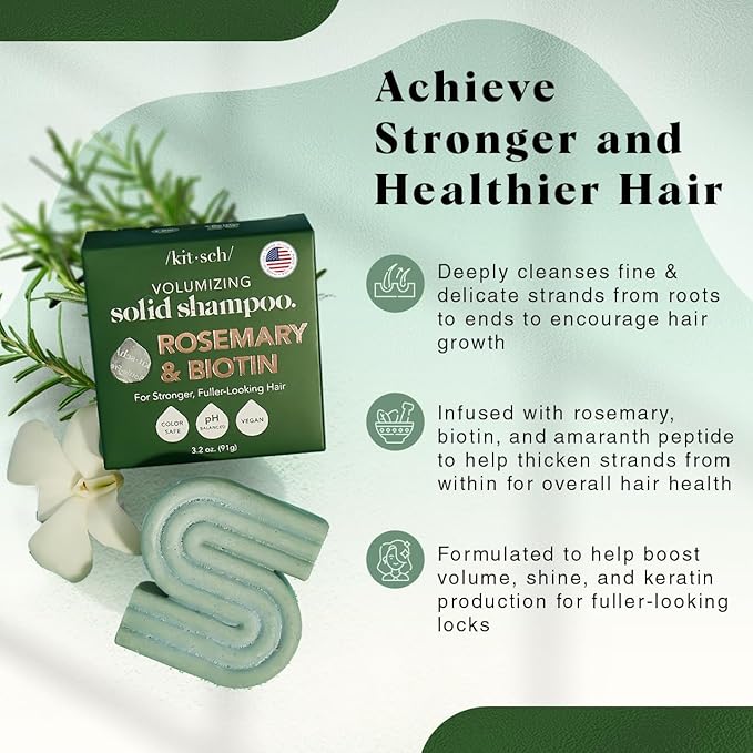 Kitsch Rosemary & Biotin Shampoo Bar - For Hair Growth, Strengthening, Thickening & Volumizing Shampoo for Women and Men - Free of Parabens, Sulfates & Silicones - Made in USA - 3.2 oz-Velvo Beauty