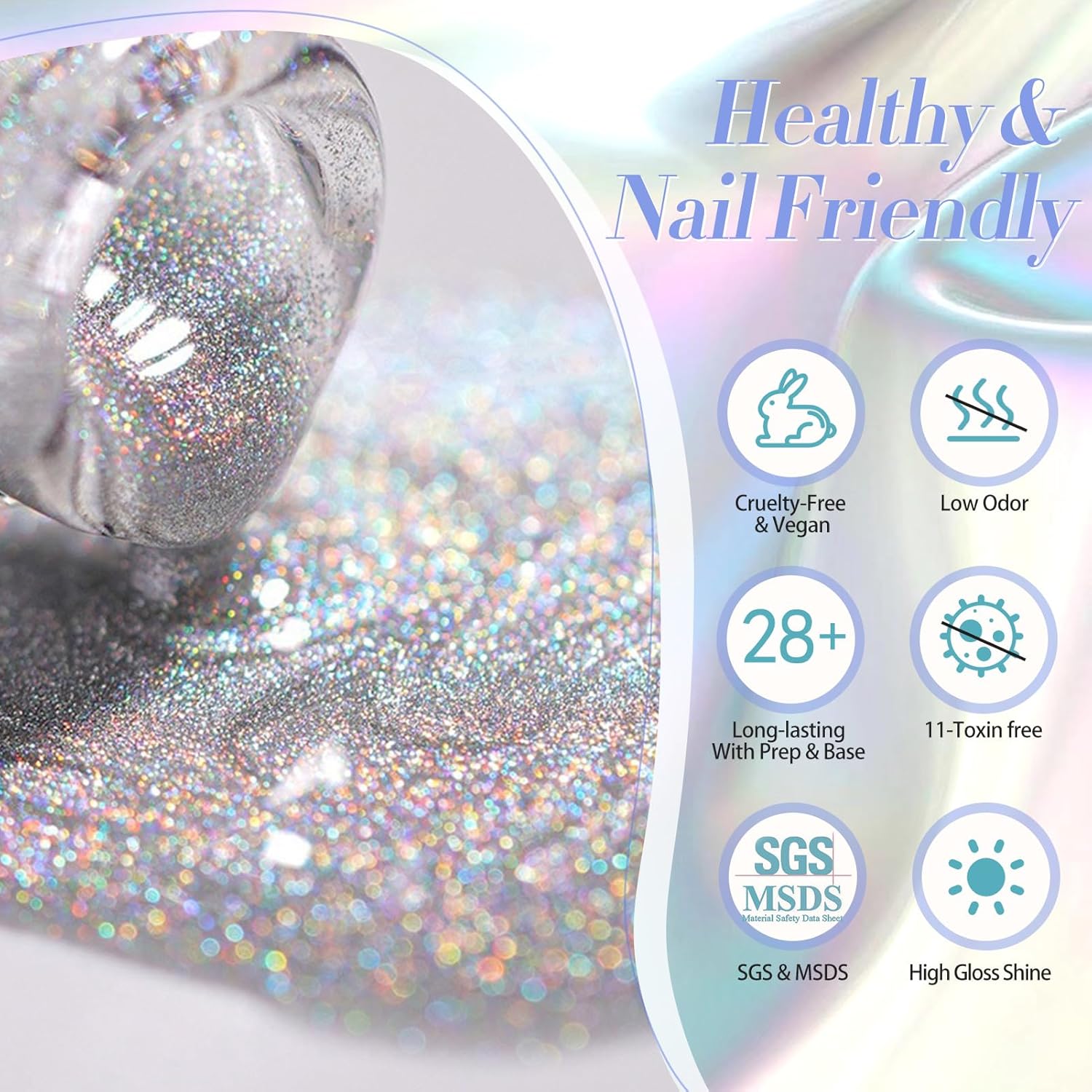 Born Pretty Magnetic Gel Nail Polish Silver Holographic Cat Magnetic Eye Gel Polish Nail Gel Soak Off Nail Art Salon Manicure Collection Gift-Velvo Beauty