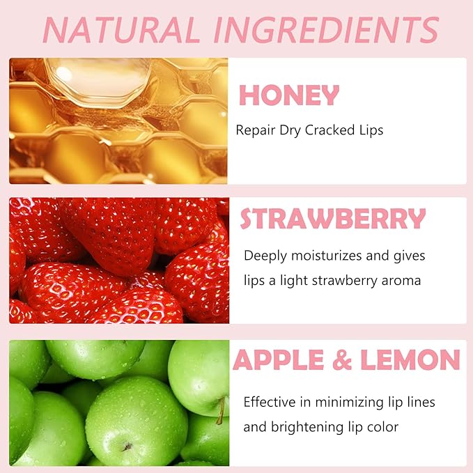 Bee Lip Balm Honey Pot, Strawberry & Honey Moisturizing Propolis Lip Mask, Hydrating & Prevention Dry and Cracked Lip Scrubs Exfoliator, Reduces Lip Lines (Green Yellow Pink)-Velvo Beauty