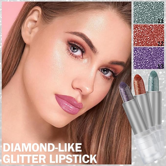 DAGEDA 3PCS Glitter Lipstick, Moisturizing Glossy Color Changing Lip Balm, Long Lasting Shimmer Lipstick, Nonstick Color Change Lipstick, Waterproof Glitter Lip Balm for Festival-Velvo Beauty
