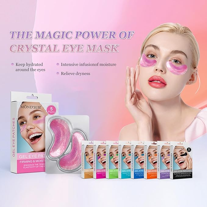 MOND'SUB Premium Under Eye Patches, Gel Eye Patches Hydrating & Refresh for Puffy Eyes, Under Eye Bags & Dark Circles, Natural Collagen Eye Gels Pads, Crystal Anti-Aging Eye Mask (Pink)-Velvo Beauty