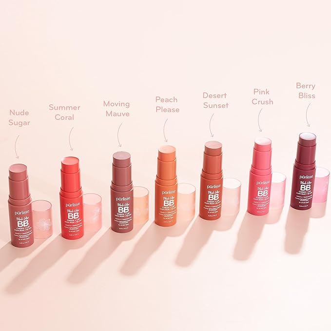 pürlisse Blush Glow BB Lip and Cheek Tint - Hydrating & Buildable 2-in-1 Cream Blush Stick for Cheeks & Lips - Formulated with Nourishing Vitamin E & Hyaluronic Acid - Desert Sunset (.28 oz)-Velvo Beauty