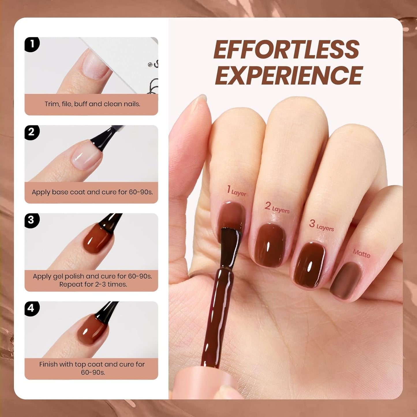 Beetles Brown Gel Nail Polish - 15ML Mocha Brown Jelly Natural Fall Gel Polish Nail Concealer Sheer Translucent Effect Soak Off UV Mocha Mist Collection French Nail Art Manicure Gift for Women-Velvo Beauty