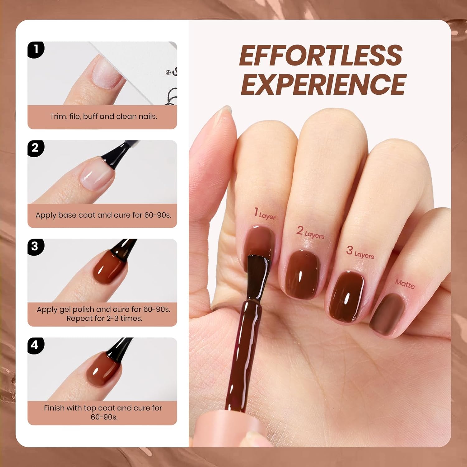 Beetles Brown Gel Nail Polish - 15ML Mocha Brown Jelly Natural Fall Gel Polish Nail Concealer Sheer Translucent Effect Soak Off UV Mocha Mist Collection French Nail Art Manicure Gift for Women-Velvo Beauty