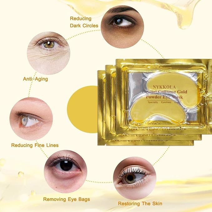 20 Pairs Gold Eye Mask Powder Crystal Gel Collagen Eye Pads For Anti-Aging & Moisturizing Reducing Dark Circles, Puffiness, Wrinkles-Velvo Beauty