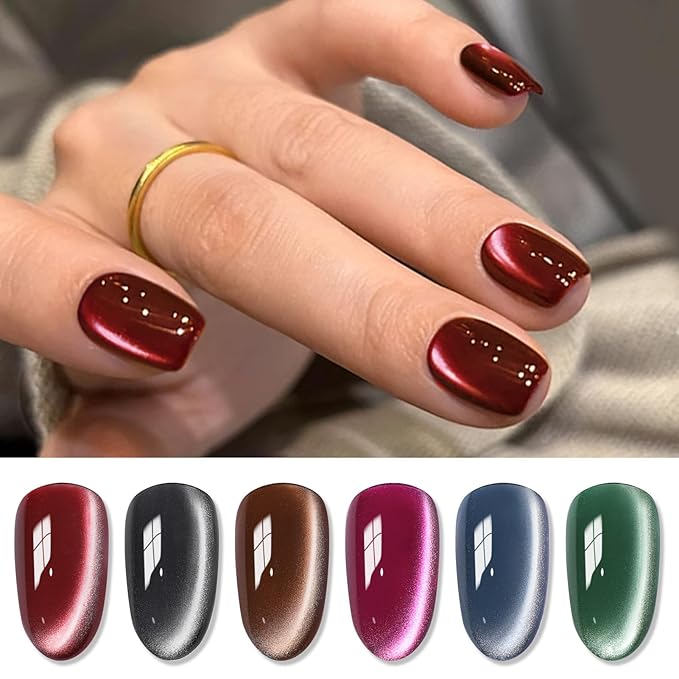 Born Pretty Cat Magnetic Eye Gel Nail Polish, Fall Winter Retro Cat Magnetic Gel, Pink Brown Blue Gray Green Magnetic Soak Off Nail Art Salon Manicure Home Gift 7ML 6PCS-Velvo Beauty