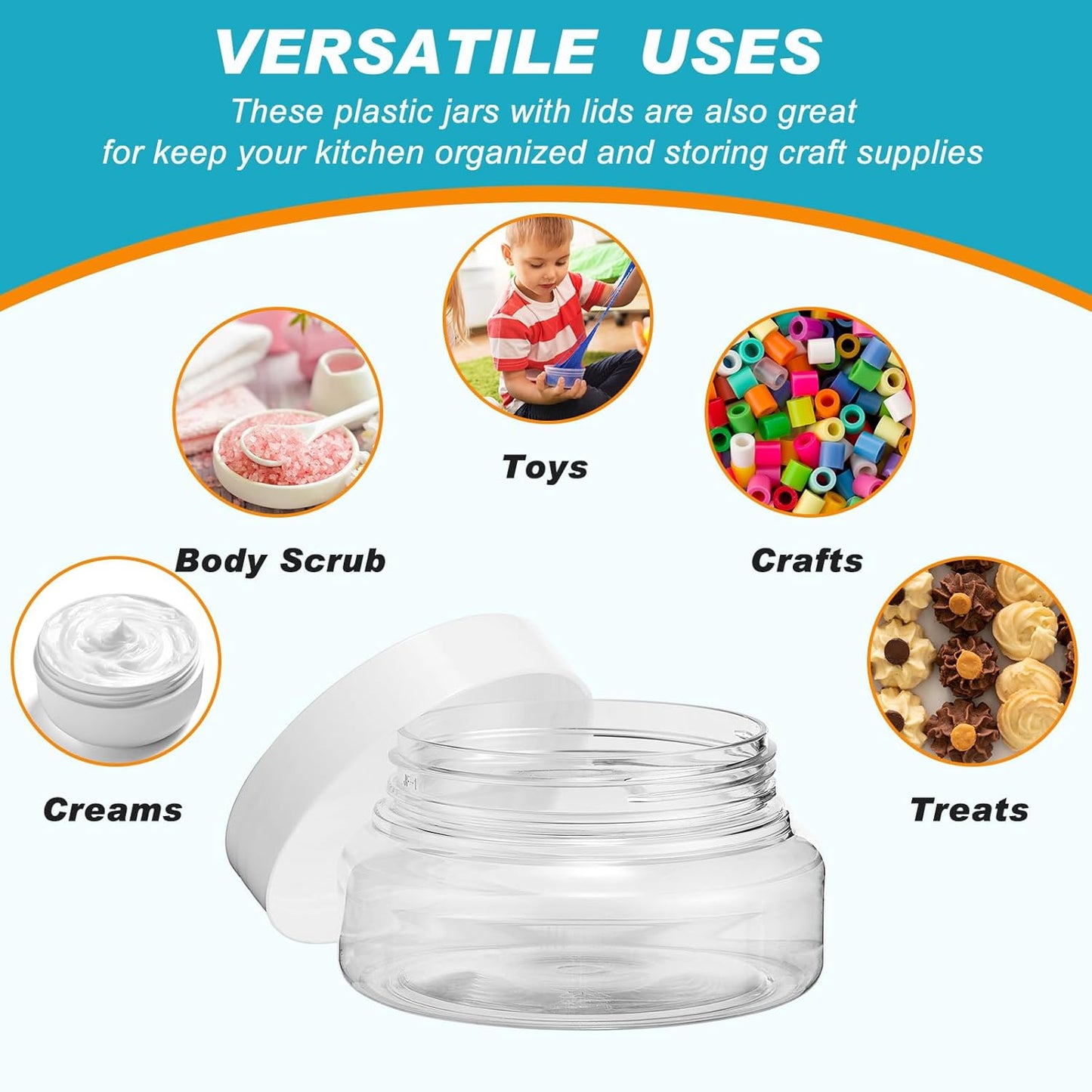 Tessco 24 Pack Plastic Jars with Lids Labels Empty Clear Plastic Jars Round Refillable Cosmetic Containers Body Butter Containers Bulk Sugar Scrub Bottle for Make Up(5 oz,White)-Velvo Beauty