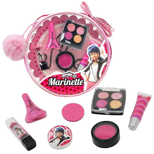 Miraculous Ladybug Kids Makeup Set - 10 Piece Bag with Nail Polish, Hair Chalk, Stickers & More - Safe, Non-Toxic Pretend Play Cosmetics - Marinette Themed Makeup Kit for Children-Velvo Beauty