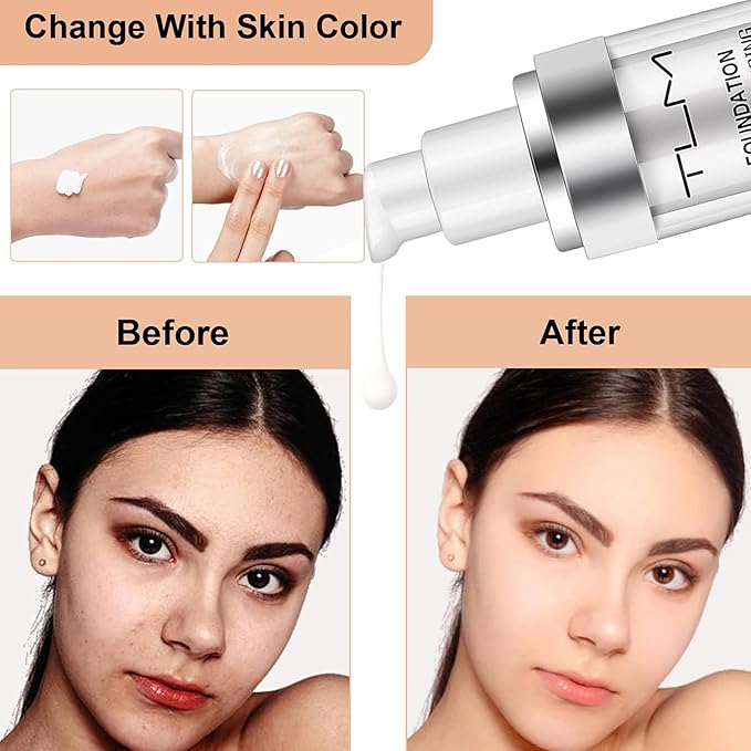 2 PACK TLM Color Changing Foundation Liquid Base,TLM Concealer Cover Cream,All Day Flawless Warm Skin Tone BB Cream Makeup Base Concealer for All Skin SPF15-Velvo Beauty
