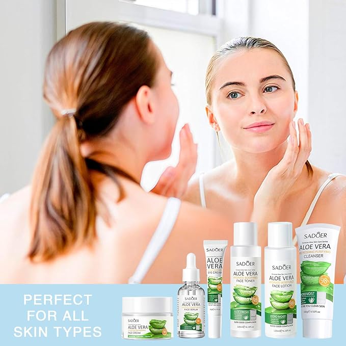 Aloe Vera Daily Skin Care Set Daily Moisturizing & Nourishing Fresh Aloe Essence Skin Care Set Vitamin Essence Six-piece Set For Valentine's Day And Festival Day-Velvo Beauty