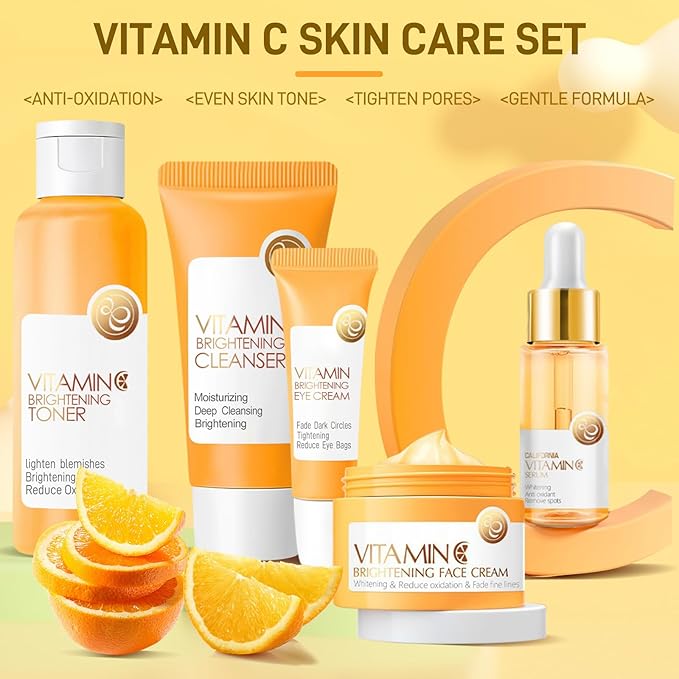 Skin Care Set, Vitamin C Skin Care Sets & Kits, Skin Care for Teenage Girls Gift Set with Cleanser, Toner, Serum, Eye Cream, Facial Cream, Facial Skin Care Sets & Kits for Teenage Girls Women-Velvo Beauty