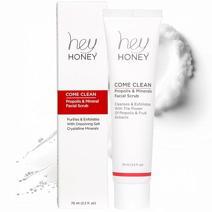 Hey Honey Skincare Propolis and Dead Sea Salt Microdermabrasion Facial Scrub For Sensitive Skin | Non-Abrasive Exfoliating Aimed Brighten Acne Scars, Remove Blackheads & Dead Skin Cells | 2.2 oz-Velvo Beauty