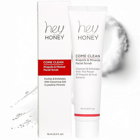 Hey Honey Skincare Propolis and Dead Sea Salt Microdermabrasion Facial Scrub For Sensitive Skin | Non-Abrasive Exfoliating Aimed Brighten Acne Scars, Remove Blackheads & Dead Skin Cells | 2.2 oz-Velvo Beauty