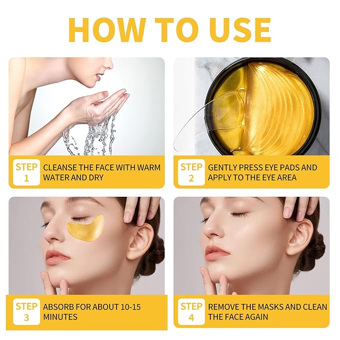 Under Eye Patches, 120 Pcs Golden Under Eye Mask, Eye Treatment Mask for Under Eye Bags, Dark Circles, Puffy Eyes, Fine Lines, Anti-Aging and Anti-Wrinkle, Collagen Eye Mask Skincare-Velvo Beauty